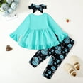 thumbnail image 3 of 12 Months Baby Girls Clothes 18 Months Girls 3PCS Outfits Set Toddler Girls Long Sleeve Irregular Top Floral Pants with Headband Blue, 3 of 9