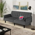 thumbnail image 2 of TYBOATLE 65“ Convertible Futon Sofa Bed w/ 2 USB, Upholstered Tufted Small Adjustable Folding Couch Loveseat, Modern Mid Century Sleeper Sofa for Living Room, Bedroom, Apartment, Office (Dark Grey), 2 of 9