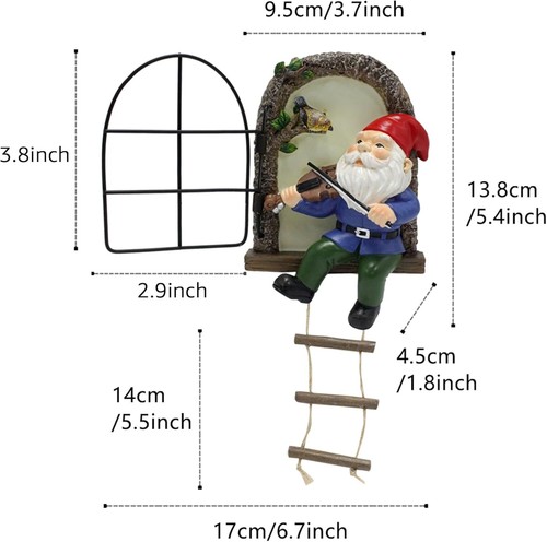 Colourtree Elf Out The Door Tree Hugger with Ladder, Funny Musical Gnome Garden Sculpture, Whimsical Fairy Tree Face/Stump Decor, Resin Outdoor Statue, Luminous Elf Peeker Yard Art