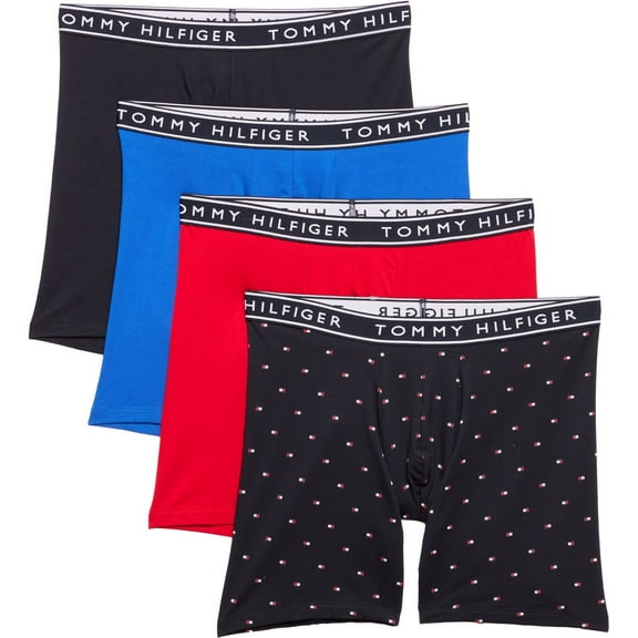 TOMMY HILFIGER MEN X4 - 253 COTTON BLUE LARGE - 4 PACK BOXER BRIEF UNDERWEAR