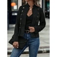 thumbnail image 4 of Women'S Faux Suede Jackets Fall Casual Long Sleeve Stand Collar Open Front Cropped Blazer Jacket Coat, 4 of 6