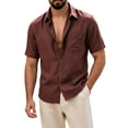 thumbnail image 5 of Bxsruta Men's V-Neck Casual Short Sleeve Button Down Shirt Lightweight Polyester Daily Wear with Chest Pocket, 5 of 8