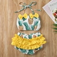 thumbnail image 2 of Franhais Baby Girl Casual Printed Swimwear Set, Kids Bowknot Lace Up Top+Ruffles Shorts Swimsuit, 2 of 8
