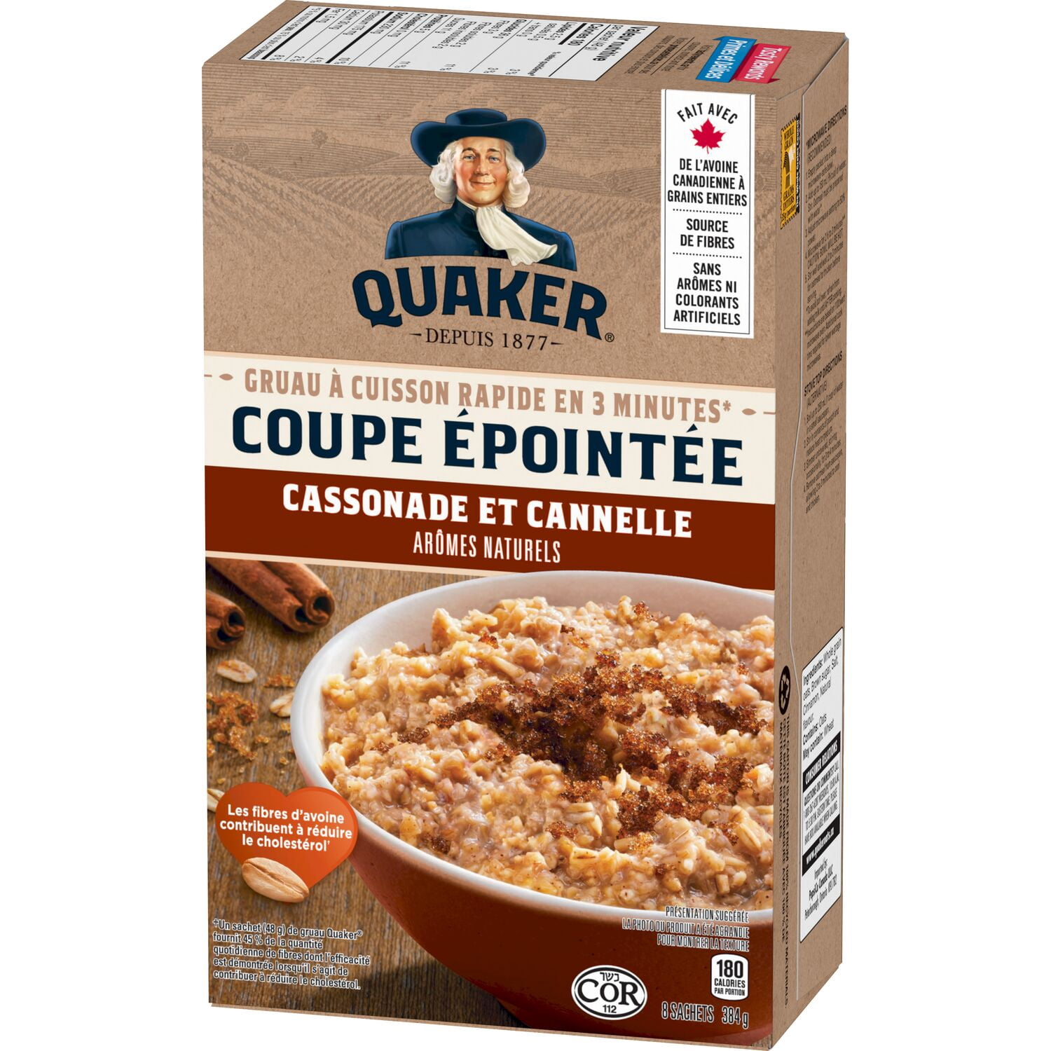 Quaker Gruau coupe épointée à cuisson rapide Cassonade et cannelle