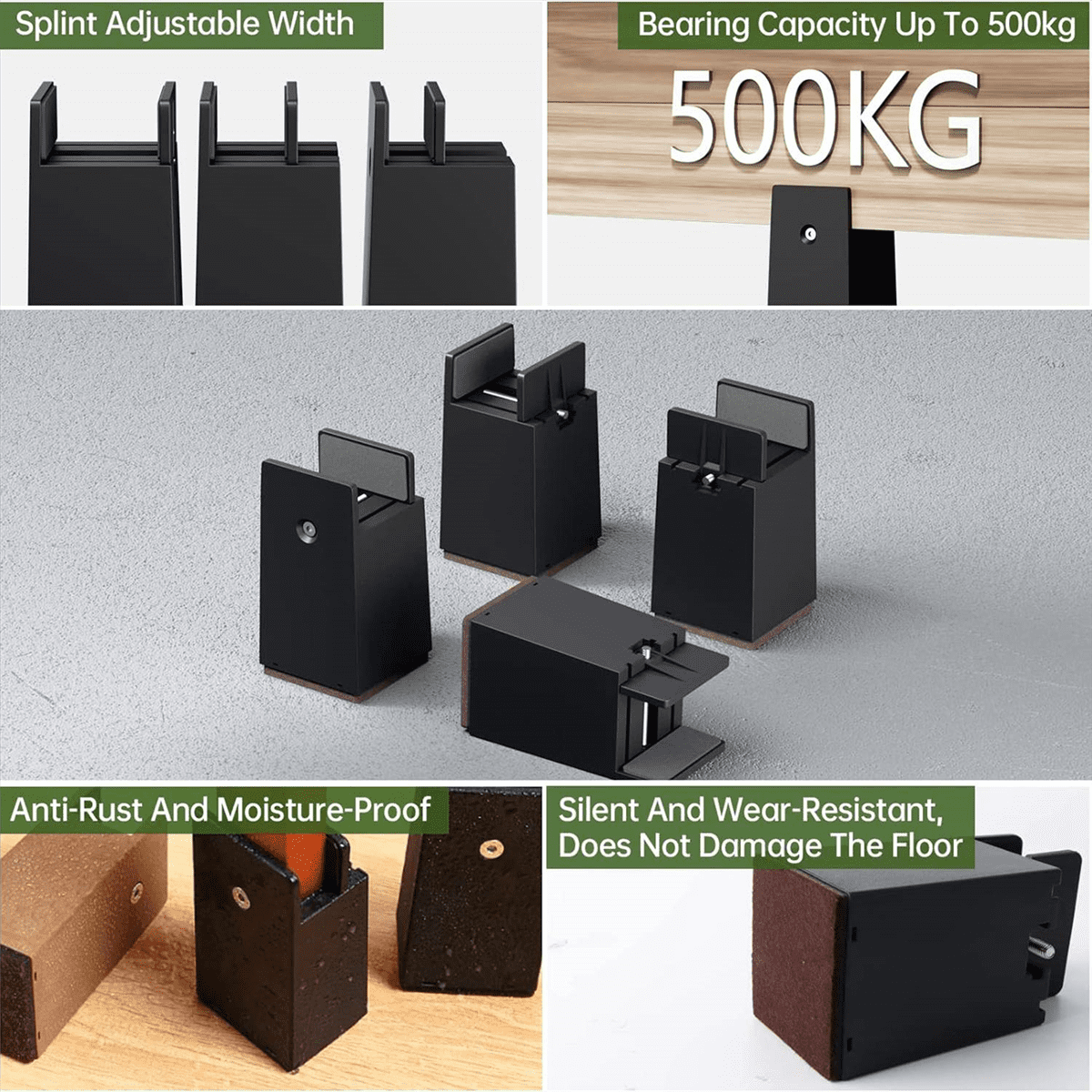 Bed Risers, 4 Inch Adjustable Desk Riser Blocks with Screw Clamp 4 Pack Heavy Duty Chair Raisers Fits 0-2