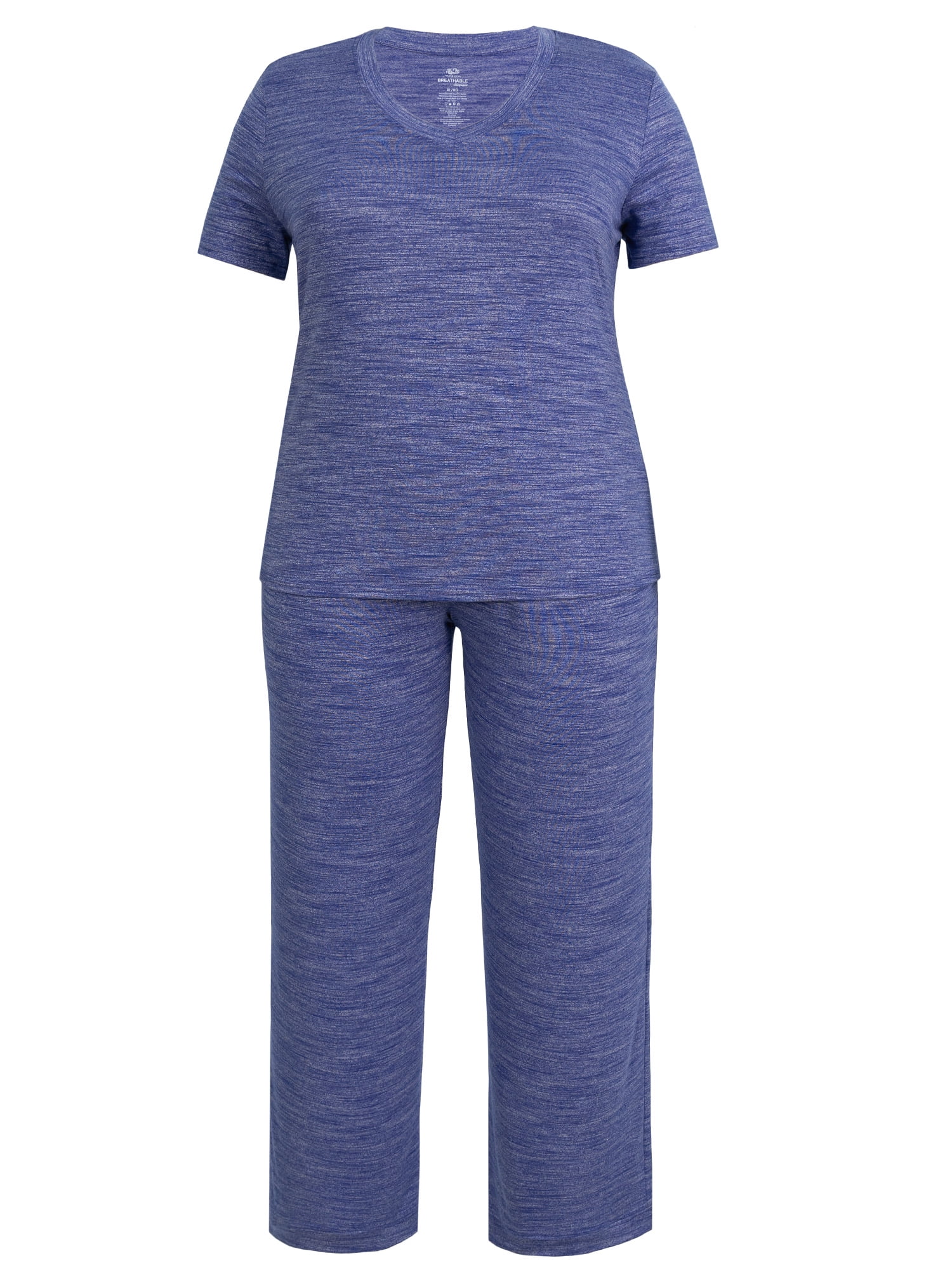 Fruit of the Loom Women's Soft & Breathable V-Neck Short Sleeve Top & Pajama Pant Set, Sizes S-4X