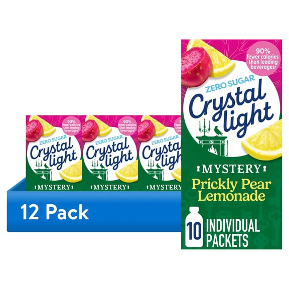 (12 pack) Crystal Light Drink Mix, 10 Individual Packets, Hydration for Book Lovers and Mystery Readers, Prickly Pear Lemonade Artificial Flavor, Zero Sugar, No Artificial Dyes, 0.13 oz