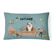 Carolines Treasures CK7966PW1216 Brindle White English Bulldog Sweet Home Canvas Fabric Decorative Pillow 12H x16W