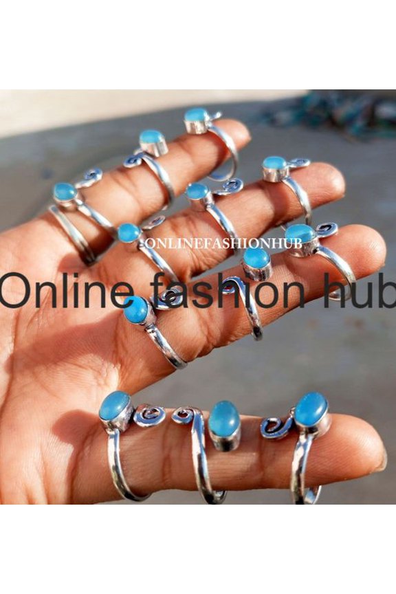 Chalcedony Gemstone 925 Sterling Silver Plated Handmade 5pcs Ring