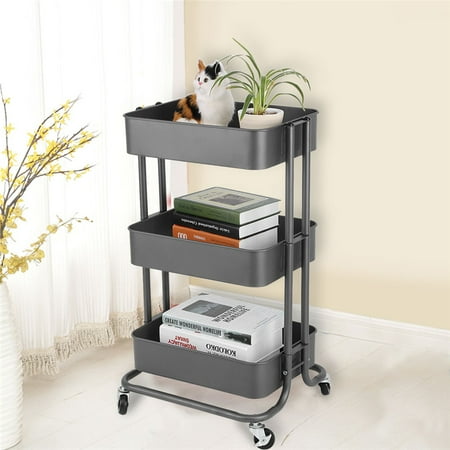 3 Tiers Storage Trolley Cart Slim Rolling Trolley With Wheels For
