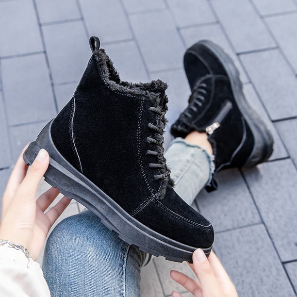 Botas De Nieve De Felpa Calzado plano informal para mujer, botas con cordones de piel sintética, talla 36-40, botas de invierno para mujer DQrwqpou Tenis De Mujer Tenis De Hombre
