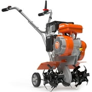 2 in 1 Gas Tiller Cultivator with 79cc 4-Cycle Engine, 9"-17" Tool-Free Tilling Width Adjustment, 24 Steel Tines, Never-Flat Wheels,Front Tine Gardon Tiller for Lawn, Field Soil Cultivation