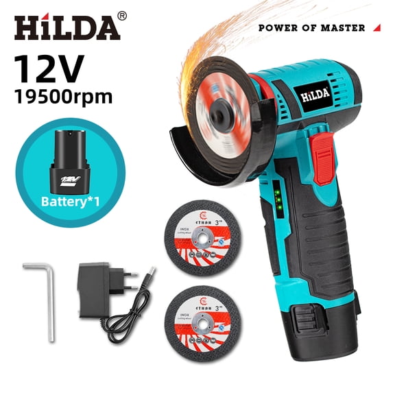 HILDA 3 inch Mini Angle Grinder 12v Cordless Power Tool For Cutting Diamond Polishing And Grinding Rechargeable Angle Grinder