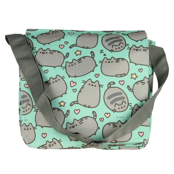 Pusheen Cat All Over Print Teal Cross Body Messenger Shoulder Bag Purse