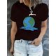 thumbnail image 1 of Women's Casual Graphic Tee - Earth & Faucet Design, Soft Polyester Blend, Round Neck Short Sleeve, Comfortable Summer Top for Casual Attire, Ladies T Shirts, 1 of 6