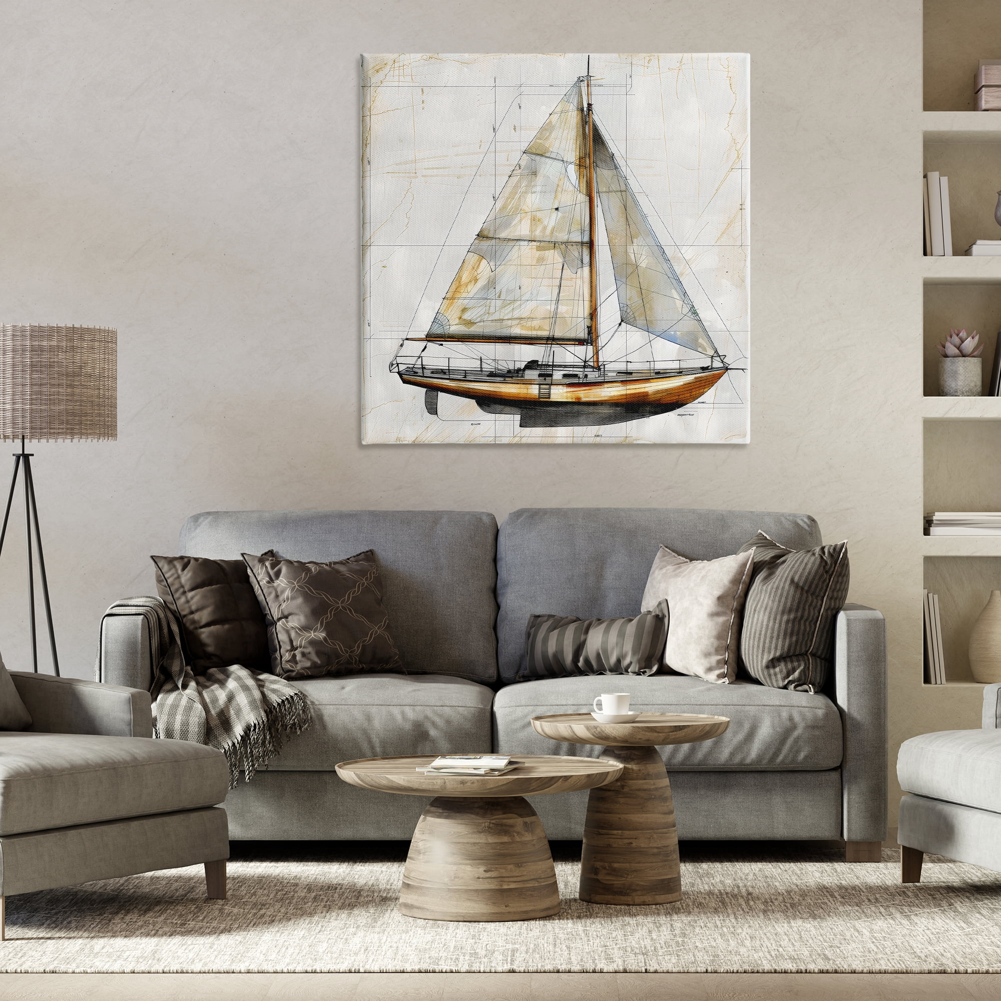Stupell Industries Vintage Sailboat Drawing Blueprint Canvas Wall Art, design by Creative Studio