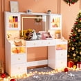 thumbnail image 5 of Makeup Vanity Desk with LED Lights and Mirror, Akaber 62" Large White Vanity with Power Outlet, 3 Lighting Modes, 4 Drawers & 2 Cabinets, Glass Top Vanity Table for Women Girls, 5 of 10
