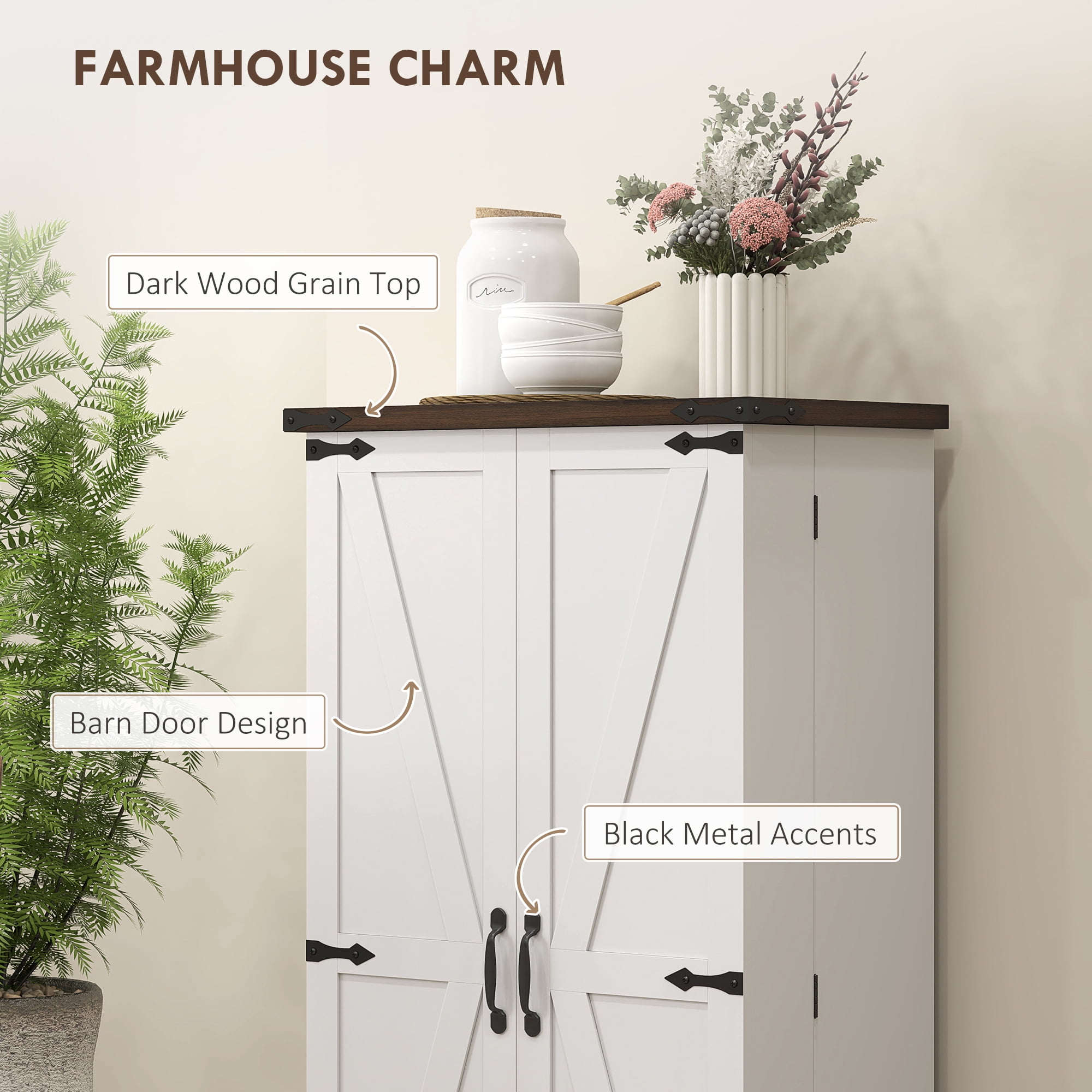 HOMCOM 47" Kitchen Pantry Cabinet with Sensing LED Light, Farmhouse Storage Cabinet with Doors, 2 Adjustable Shelves and 12 Door Shelves, White