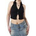 thumbnail image 5 of Women's Halter Tank Tops, Sleeveless Lapel Collar Solid Color Button Down Crop Tops, 5 of 10