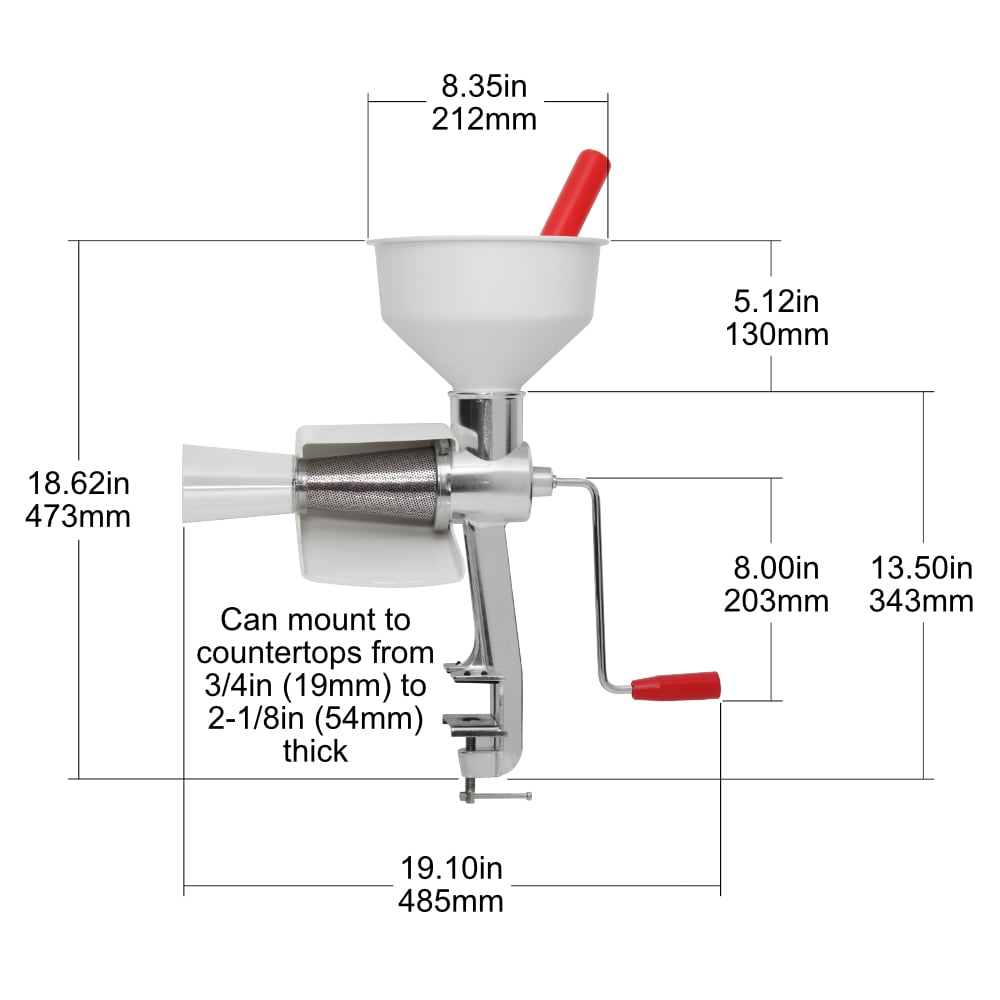 Johnny Apple Sauce Maker, Tomato Sauce Maker, Remove Skins & Seeds From Produce, Model 250 Clamp Based Food Strainer