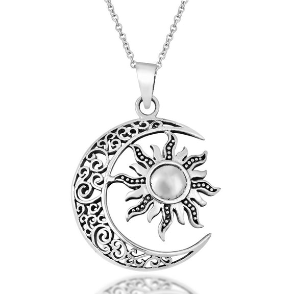 Celtic Crescent Moon and Sun Eclipse .925 Sterling Silver Necklace