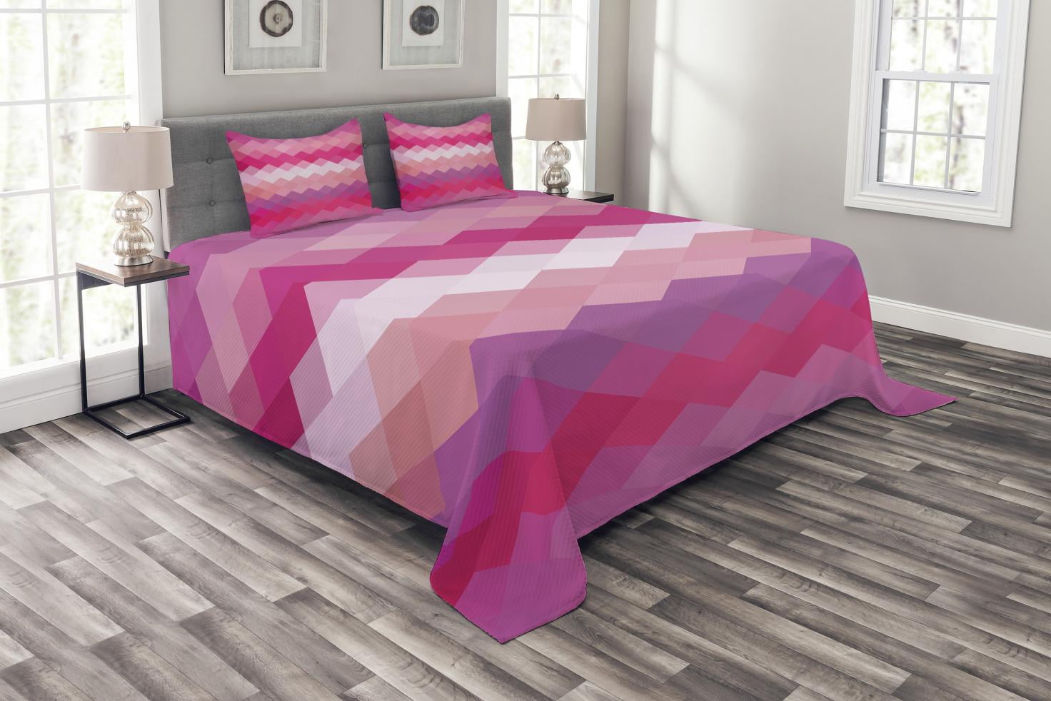Hot Pink Bedspread Set King Size, Classical Simple Modern Design with