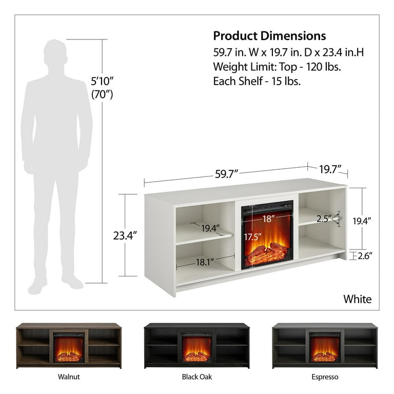 Mainstays Fireplace TV Stand for TVs up to 65, Espresso - Walmart.com
