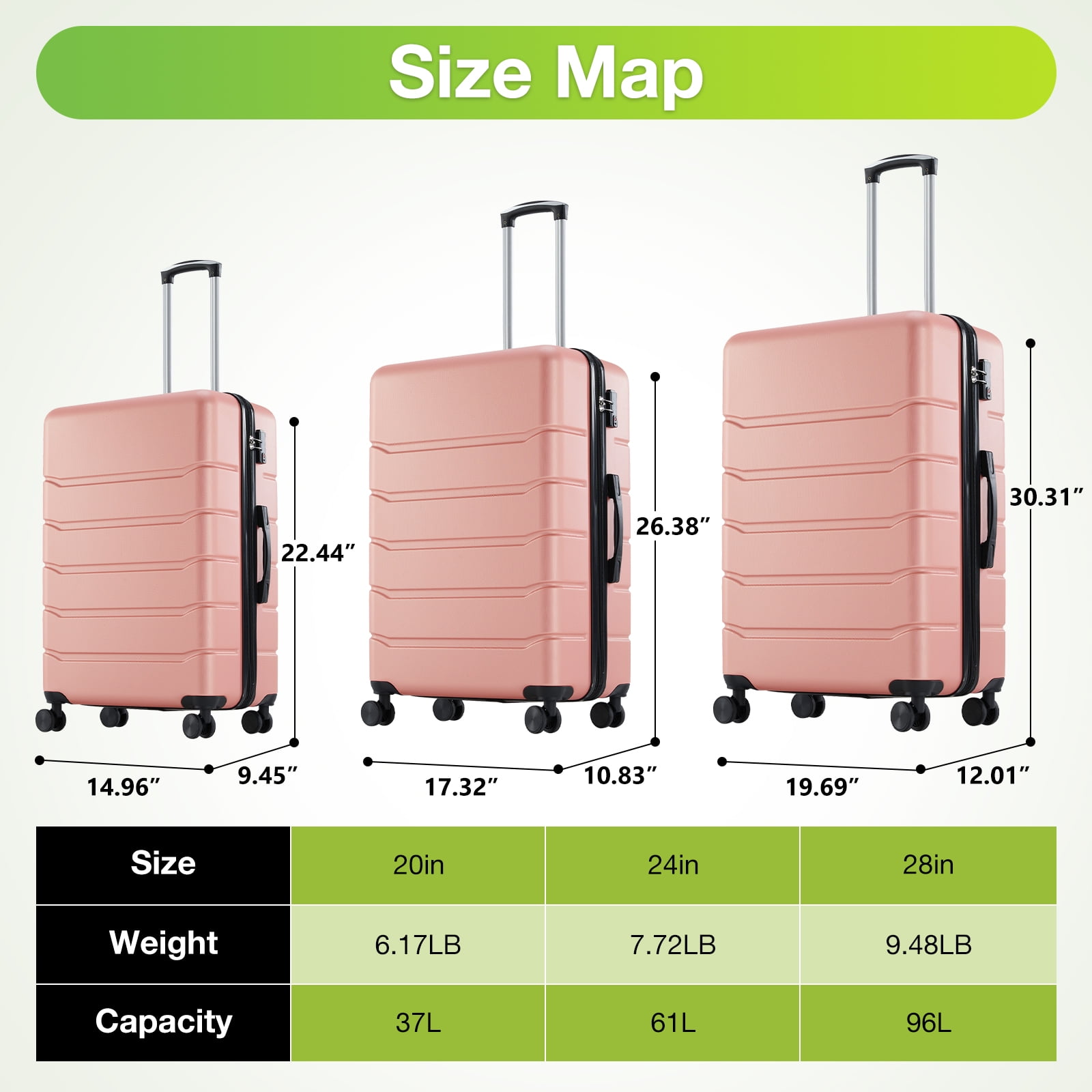 GIANNA 24 Inch Hardside Luggage, Expandable Rolling Luggage with TSA Lock and Spinner Wheels, Pink