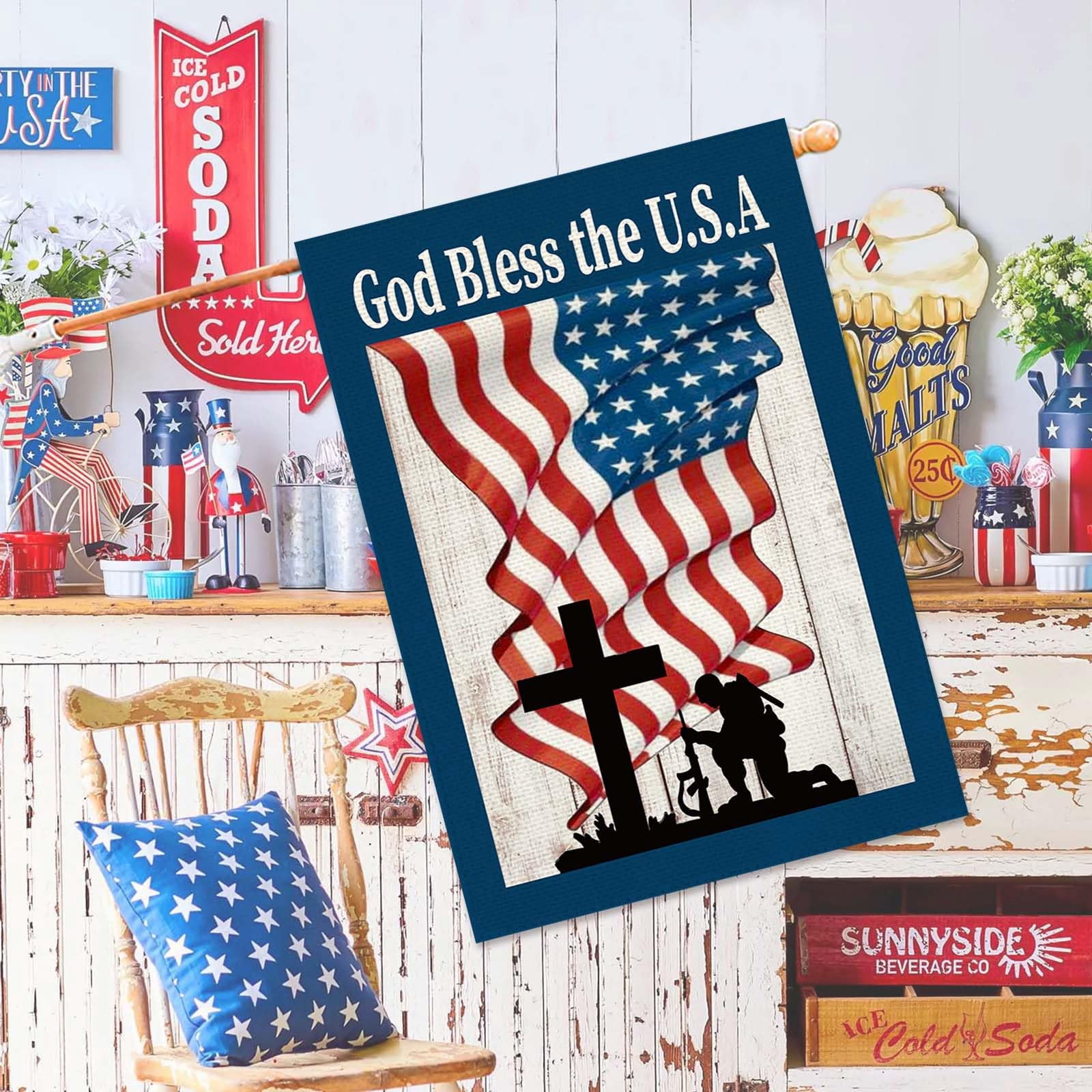 4th of July Patriotic House Flag God Bless America Memorial Day Double Sided Garden Flag Independence Day Large House Yard Flag Outdoor Outside Holiday Decoration 28 X 40 Inch