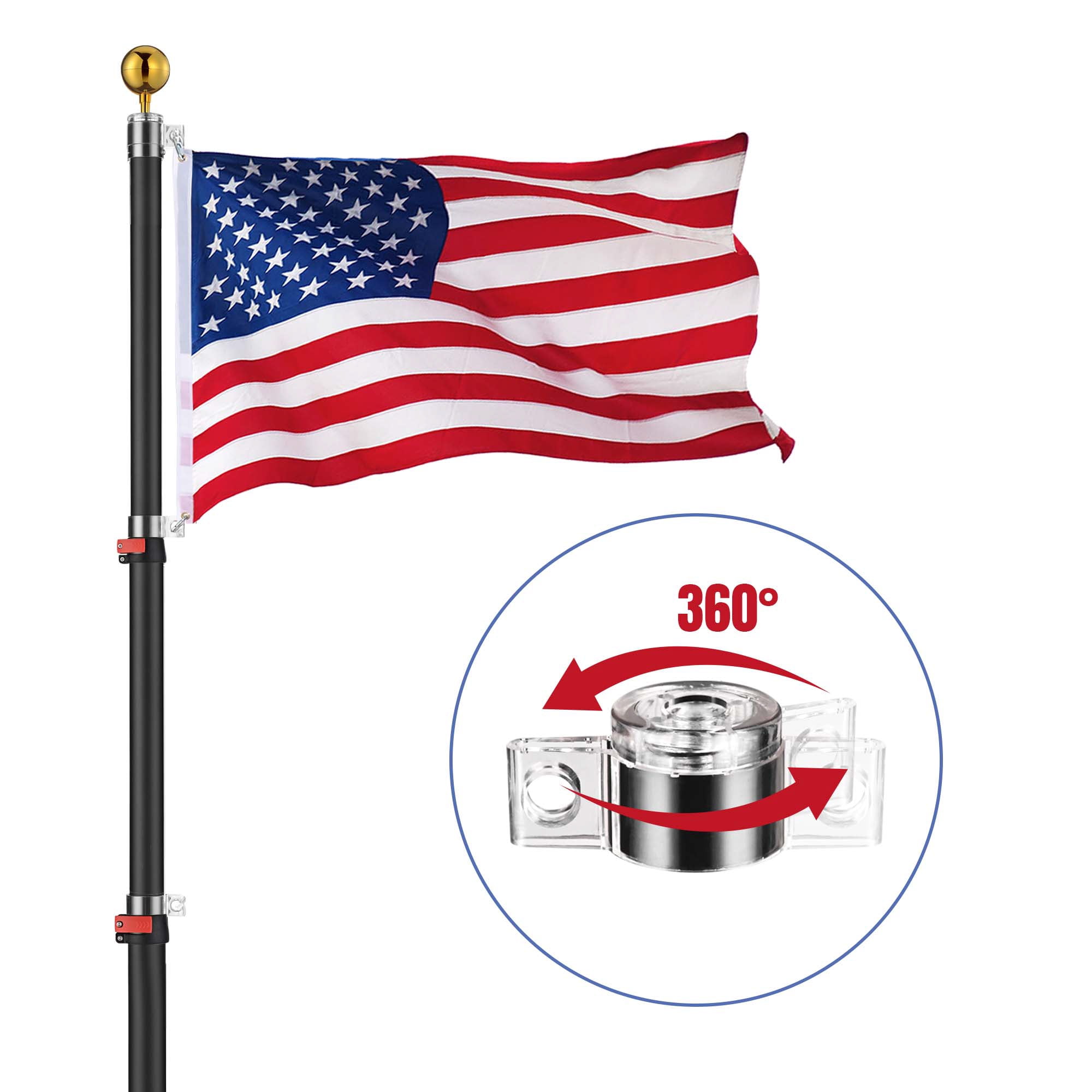 Yescom 20Ft Portable Telescoping Flag Pole with Ladder Mount Holder for Event