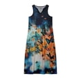 thumbnail image 5 of European and American cross-border independent station women sleeveless long skirt v-neck butterfly retro print dress, 5 of 6
