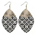 thumbnail image 4 of Baroque Floral Leather Oval Geometric Leaf Morocco Dangle Earrings Boho Jewelry, 4 of 9