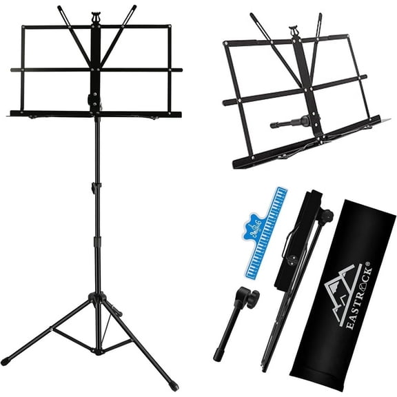 EASTROCK Sheet Music Stand 2 in 1 Dual-Use Desktop & Floor Stand Foldable Metal music/book stand with Clip and Bag
