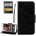 thumbnail image 1 of Funda de cuero con estampado de flores para Lenovo Vibe K5, color negro, 1 of 5