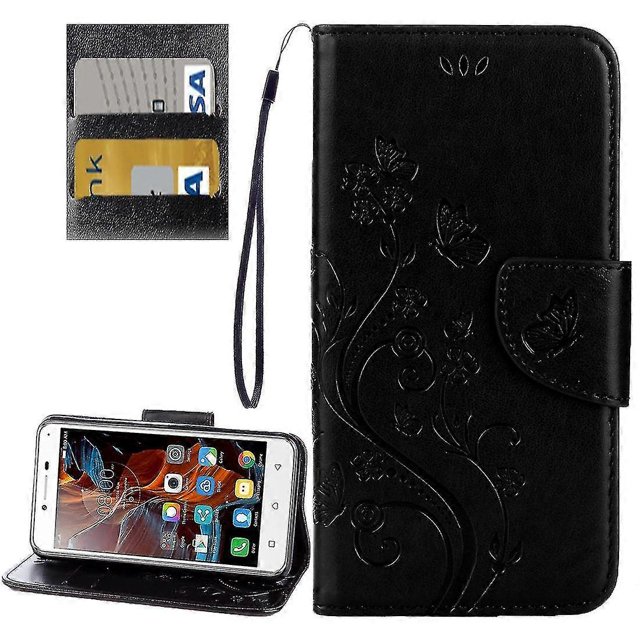 Funda de cuero con estampado de flores para Lenovo Vibe K5, color negro