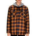 thumbnail image 1 of Men's Checkered Snap Fastener Fleece Jacket, Long Sleeve Hooded Casual Coat with Pockets for Fall, 1 of 6