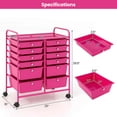 thumbnail image 3 of Costway 12-Drawer Rolling Storage Cart with 2 Sizes Plastic Drawers Hot Pink, 3 of 10