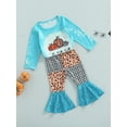 thumbnail image 3 of Toddlers Kid Girls 2 Pcs Halloween Outfits Long Sleeve Round Neck Top + Contrast Color Bell Bottoms Sets, 3 of 9
