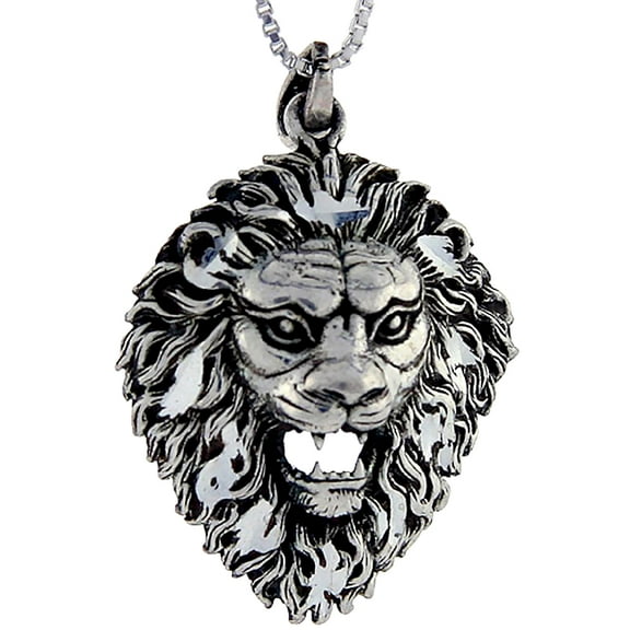 925 Sterling Silver Lion Head Animal Charm Pendant 42mm