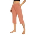 thumbnail image 3 of 3 Packs Womens Loose Fit Capri Pants Straight Leg Elastic Waist Office Gaucho Pants Yoga Lounge Maternity Cropped Pants Orange M, 3 of 6