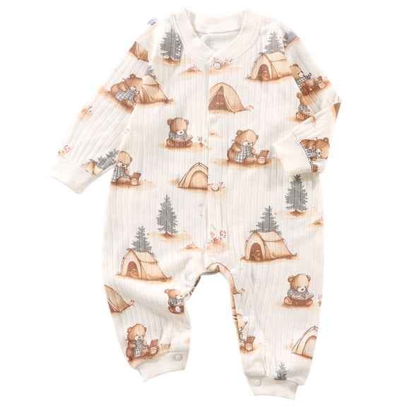 OYXSER Newborn Boy Clothes 18M Unisex Baby Newborn Long Sleeve Romper Bodysuit Jumpsuit One Piece Button Down Fall Outfit, Coffee 12-18 Months
