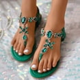 thumbnail image 3 of WIZUTIZ Thong Sandals for Women Beach Hiking Sandals Women Comfortable Beach Stretchy Jeweled Shiny Sandals Pull-On Summer Shoes Flat Heel (O"-1) Medium Solid Sandals Mother's Day Gifts Green, 3 of 4