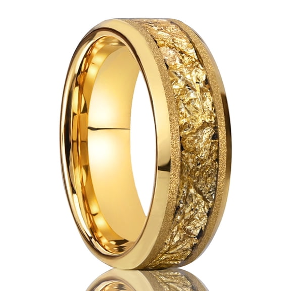 Tungsten Carbide Couple Rings Gold Sandblasted with Gold Foil Accents