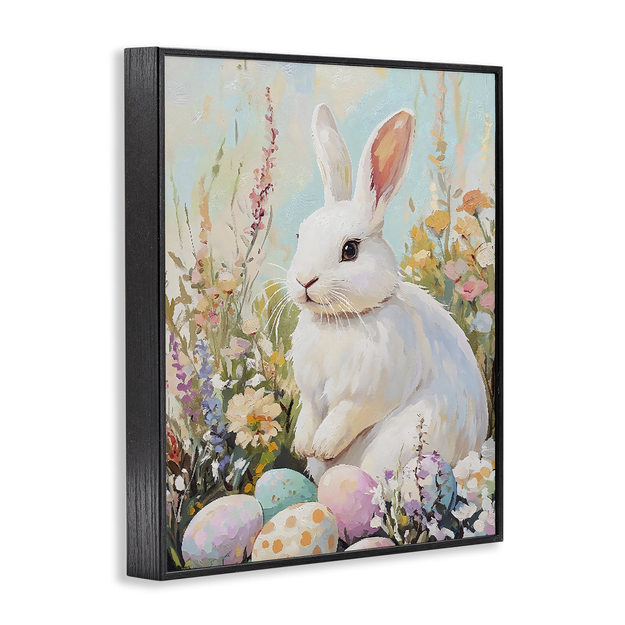 Stupell Industries White Easter Bunny in Wildflowers Black Framed Giclee Art, design by The Prints Vibe