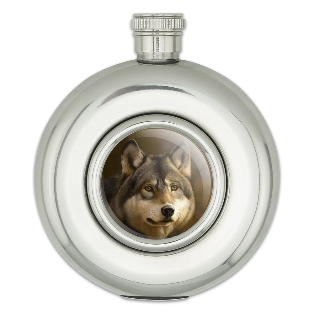 Timberwolf Timber Wolf Wolves Round Stainless Steel 5oz Hip Drink Flask