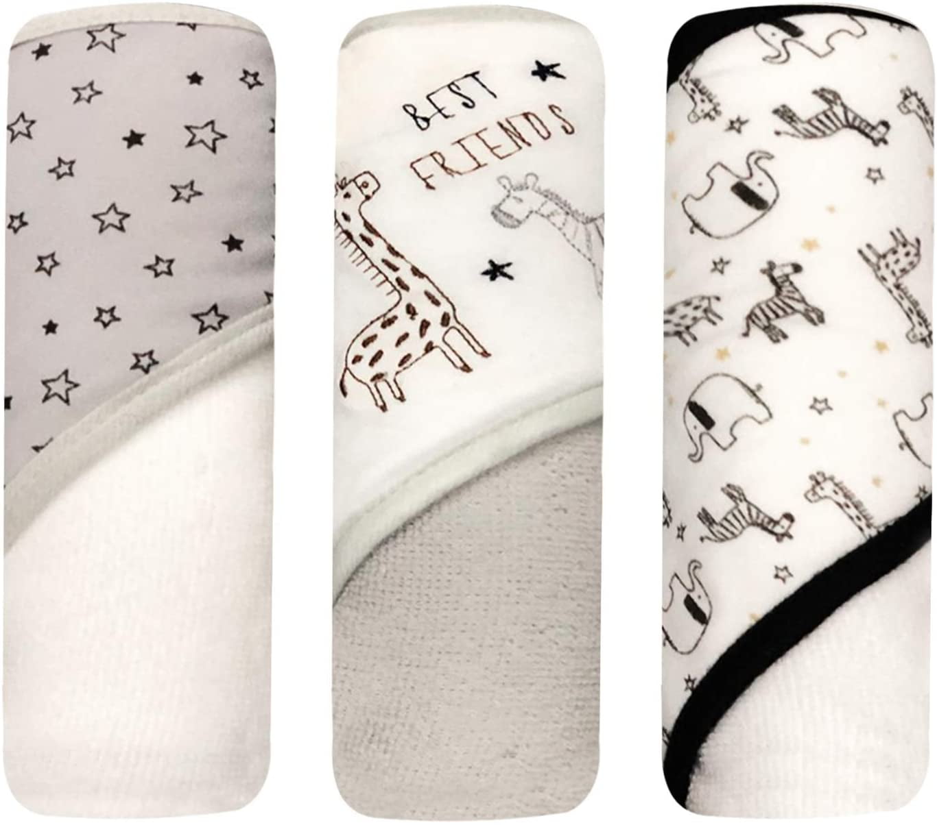 MODERN BABY 3 Pack Hooded Baby Bath Towel Set for Newborns Infants