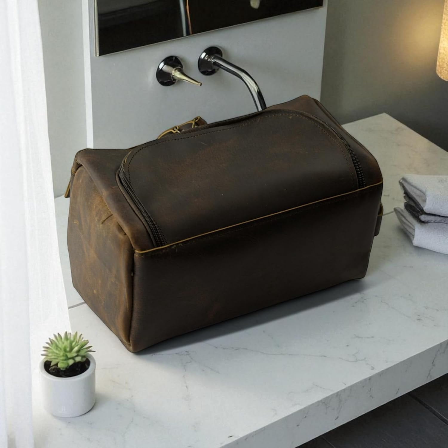 Personalized Hand Crafted Leather Toiletry Bag for Men, Shaving Bag, Travel Pouch, Engraved Monogrammed Leather Dopp Kit, Gift for Men,Boyfriend,Birthday, Travel Size Toiletries size (10" x 5" x 4.5"