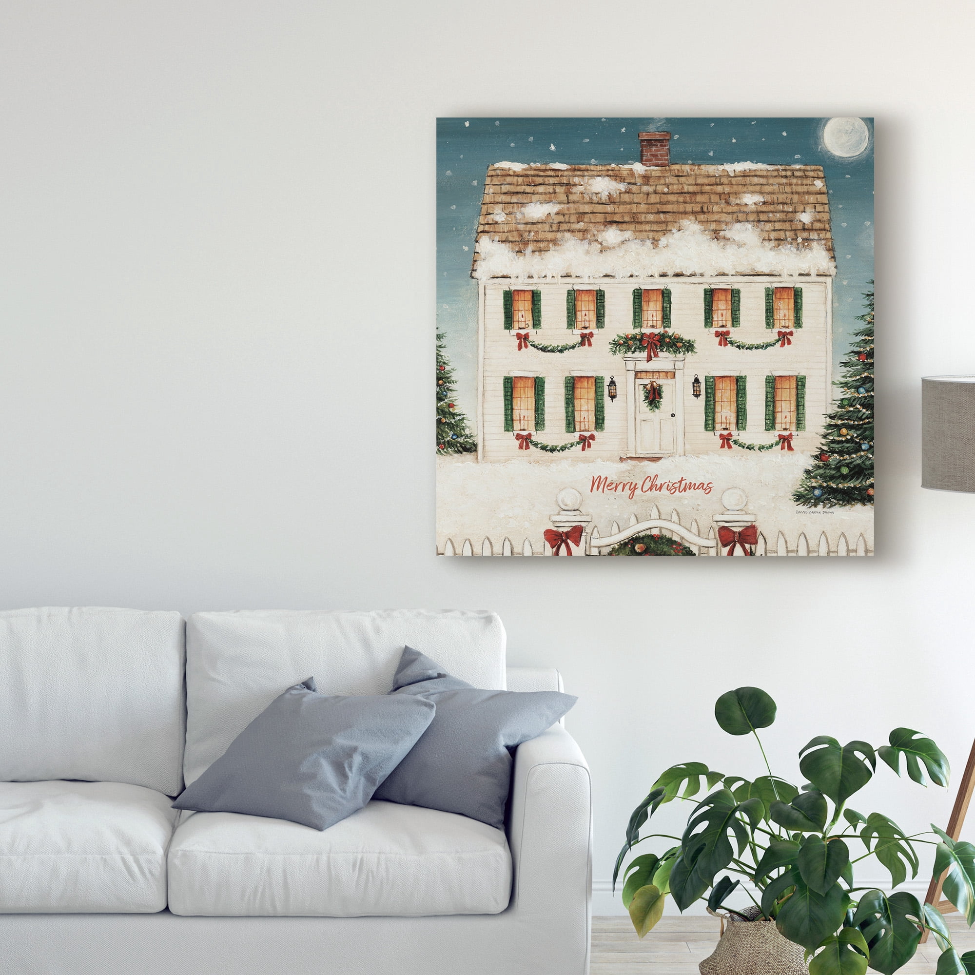 Trademark Fine Art 'Merry Lil House Sq Merry Christmas' Canvas Art by David Carter Brown
