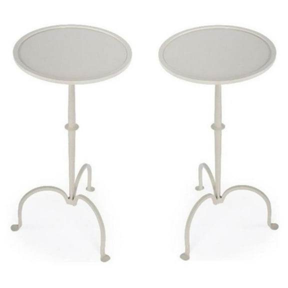 Home Square Industrial Chic Pedestal Table in Gray & Beige Iron - Set of 2