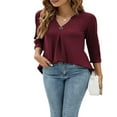thumbnail image 4 of FNNMNNR Women 3/4 Sleeve V-Neck Blouses  Button-down ShirtsTops Spring Loose Casual Shirts Streetwear, 4 of 6